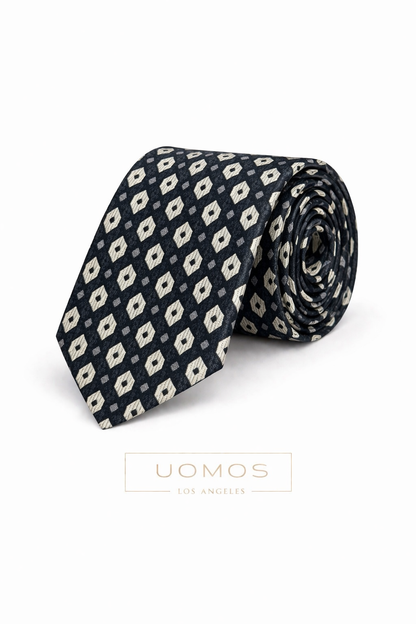 Necktie Black-Grey with White medallions