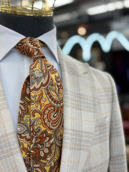 Necktie Yellow Mustard Paisley & Gold, Rust