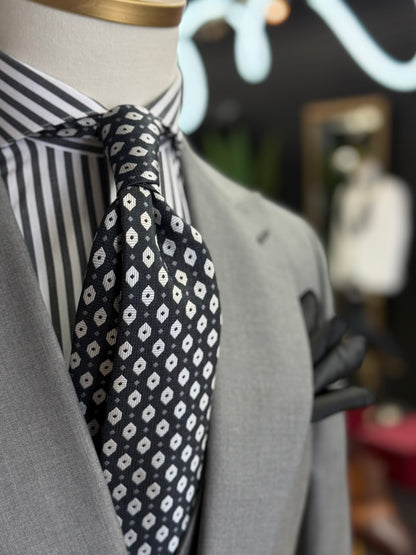 Necktie Black-Grey with White medallions