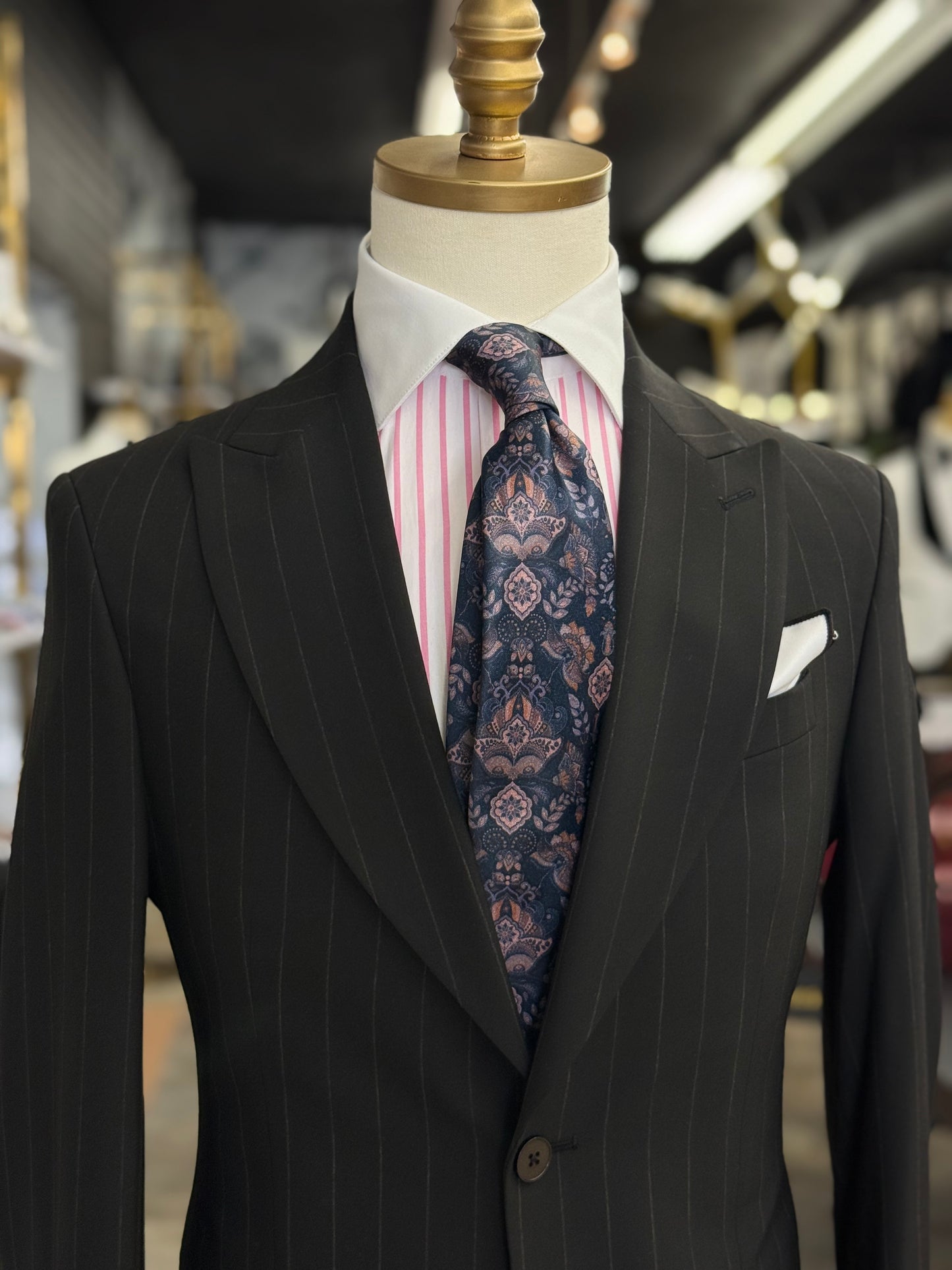 Necktie Floral Damascus Mid Night Blue Pink & Rust