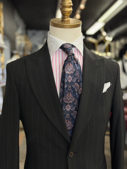 Necktie Floral Damascus Mid Night Blue Pink & Rust