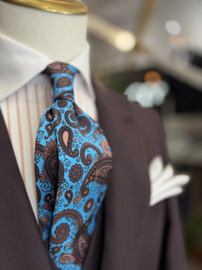 Necktie Capri Blue & Nude Paisley