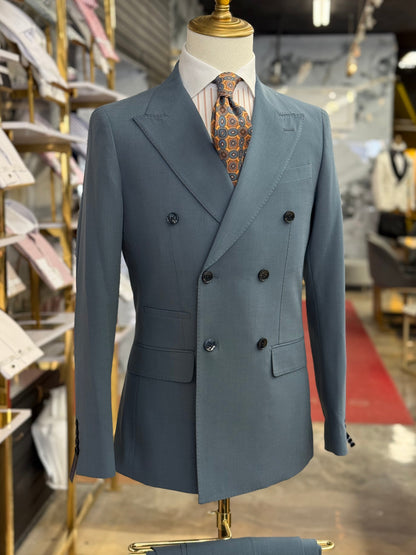 Slate Blue Double-Breasted Suit Stretch