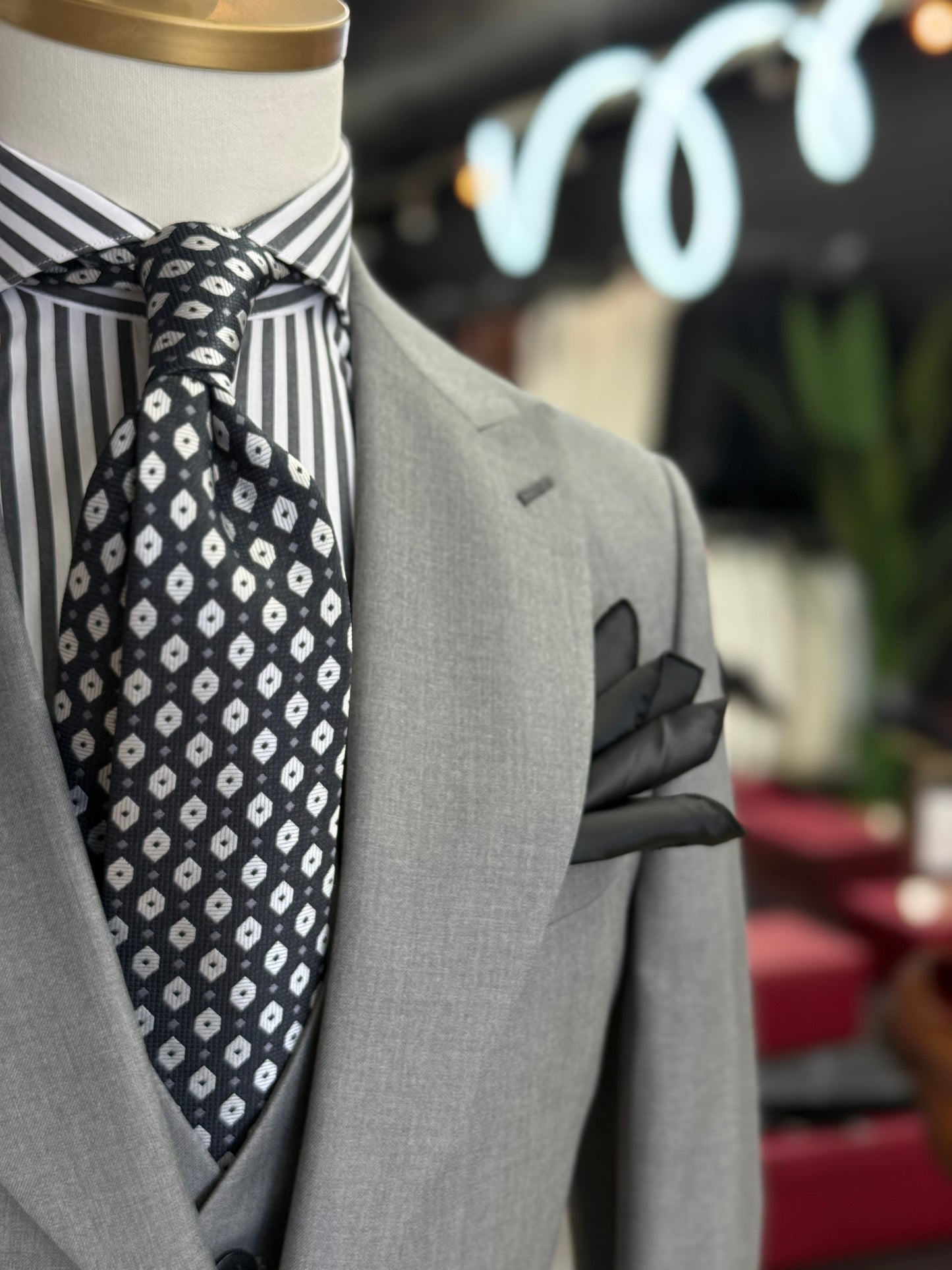 Necktie Black-Grey with White medallions