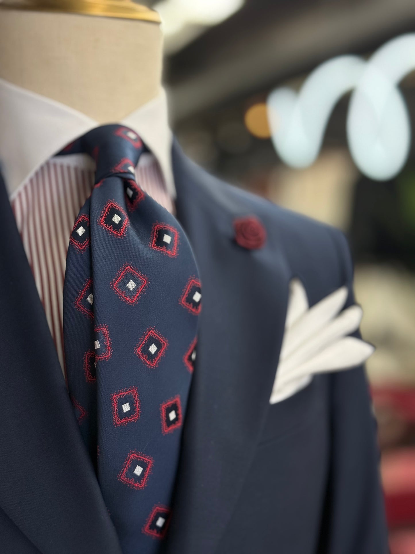 Necktie Navy blue medallion in Red