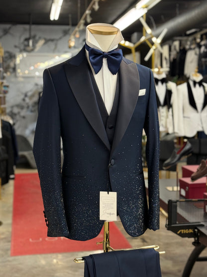 Midnight Stardust Navy Peak Lapel Tuxedo
