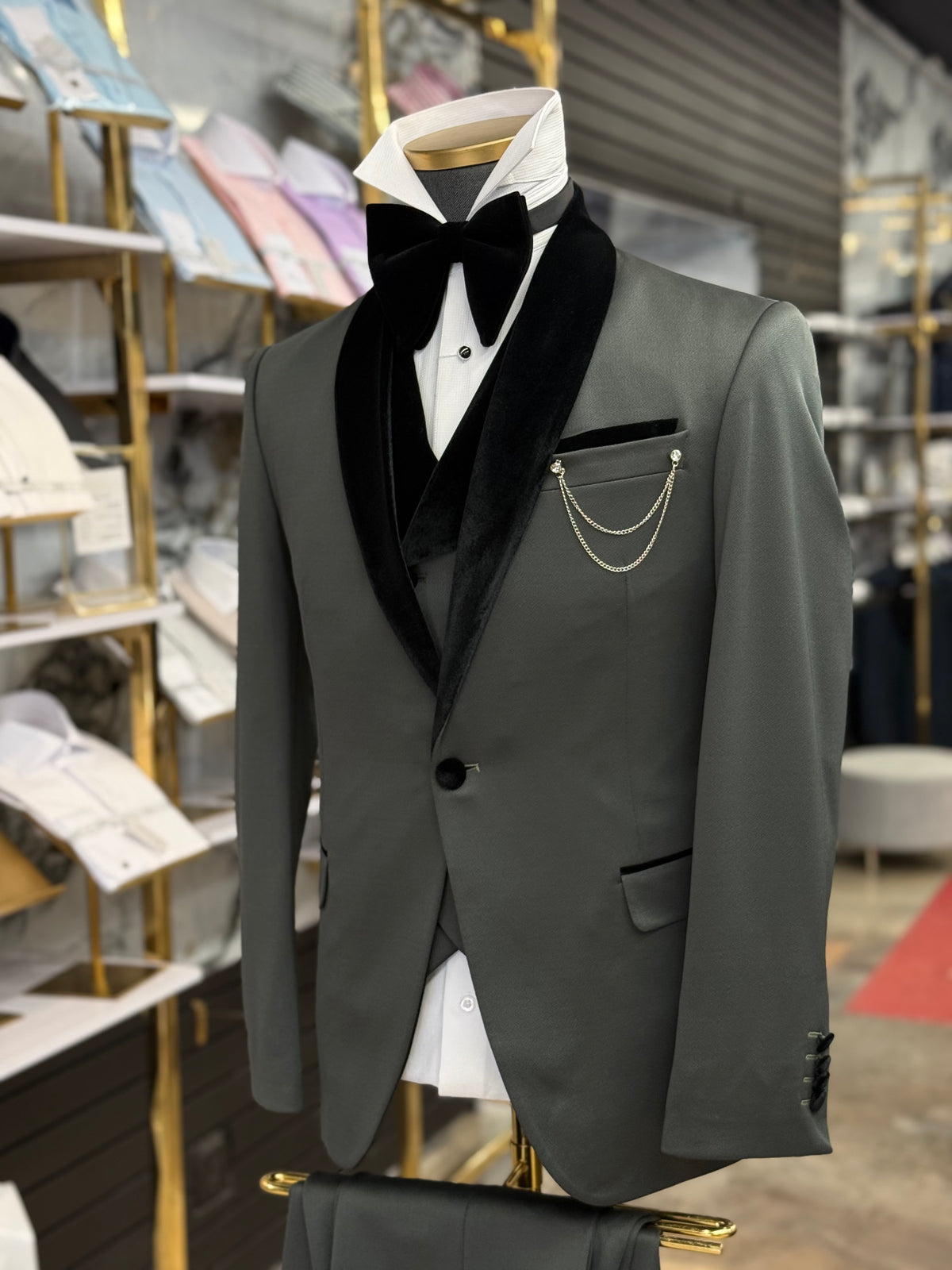 Olive Green Shawl Lapel Velvet Edition