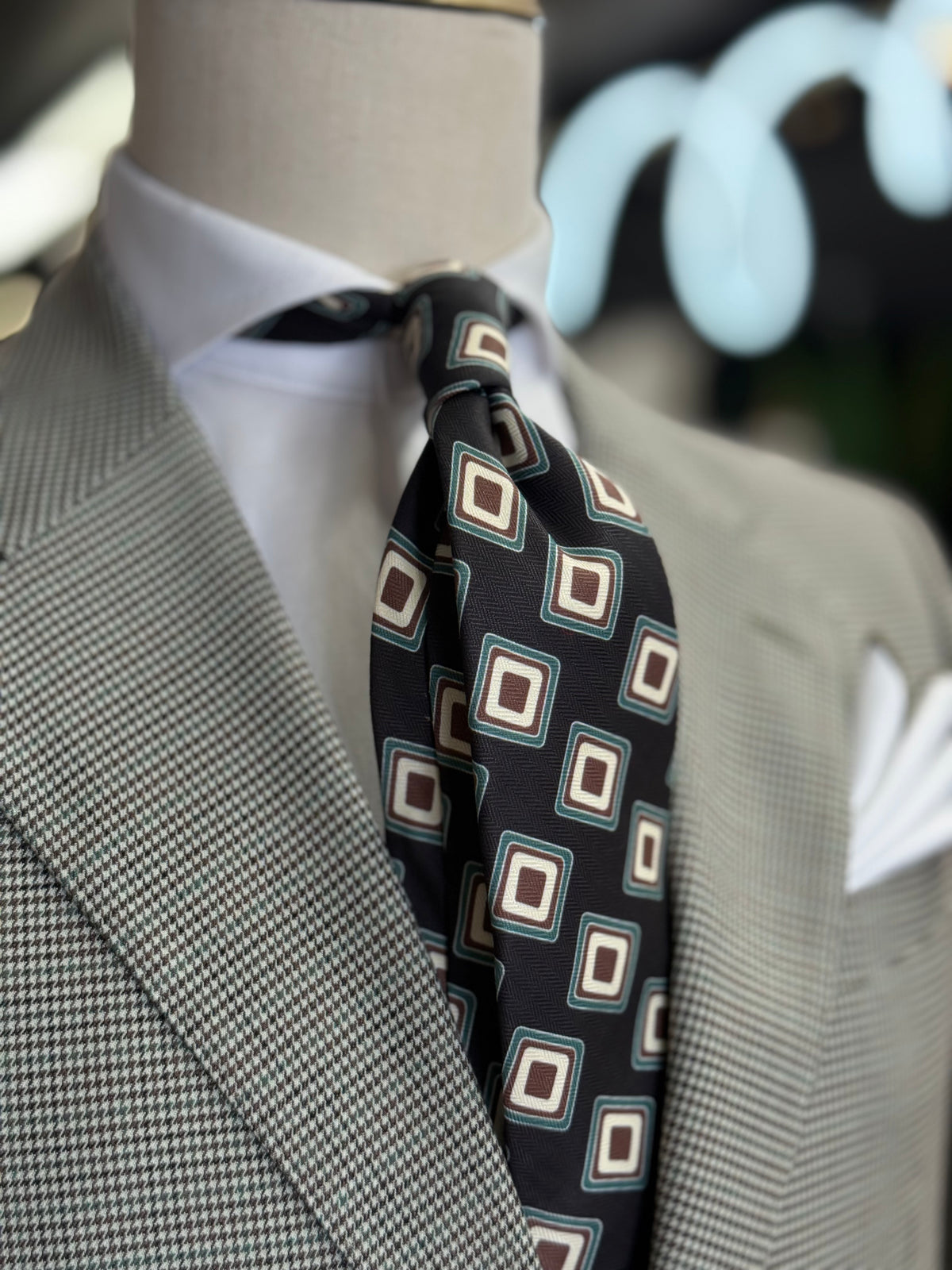 Necktie Geo Retro Black, Sage and brown