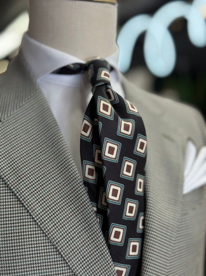 Necktie Geo Retro Black, Sage and brown