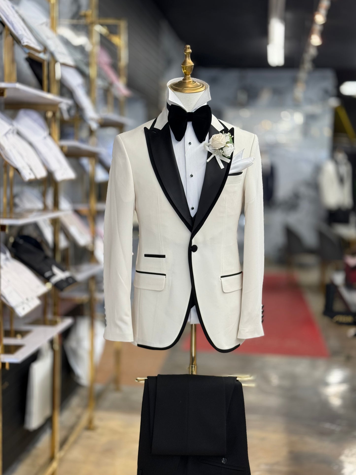 Ivory Signature Velvet Trim Peak Euro Tuxedo