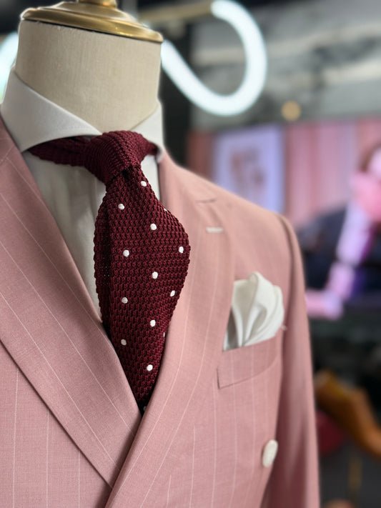Knitted Burgundy Polka DotNecktie