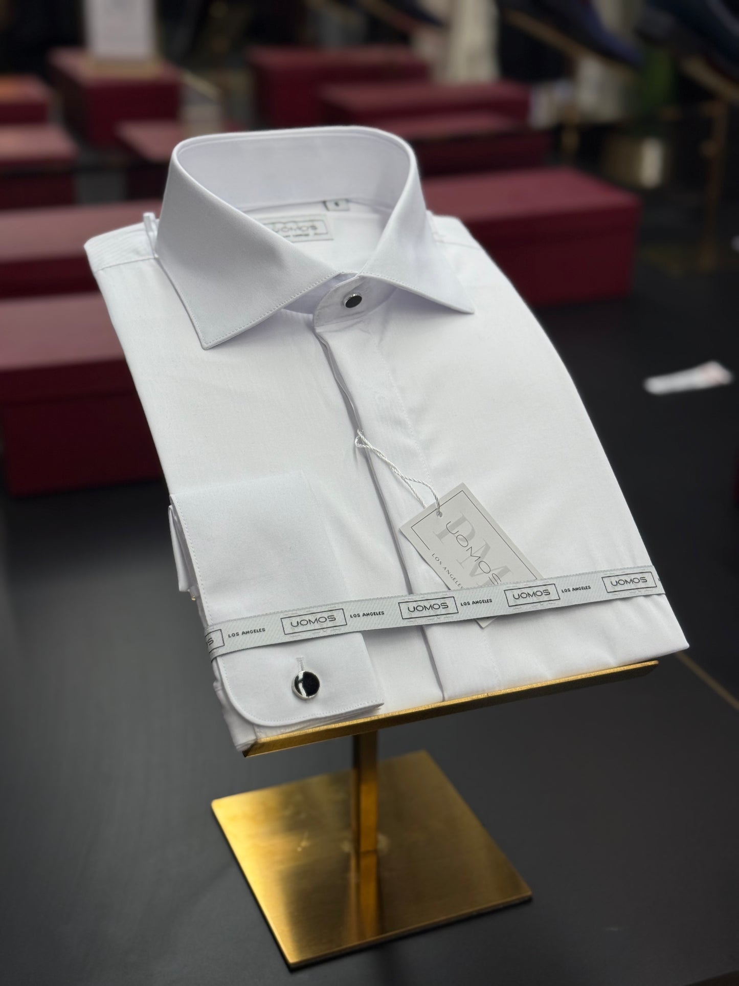 White Tonal Stripe 100% Bamboo Cotton Tuxedo Shirt • French Cuffs