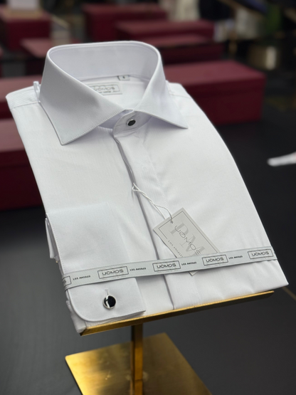 White Tonal Stripe 100% Bamboo Cotton Tuxedo Shirt • French Cuffs