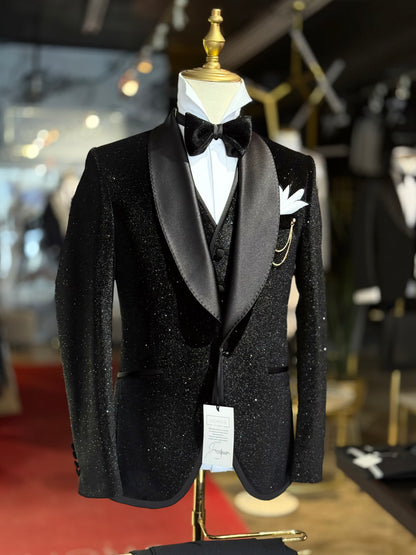 Sparkle Velvet SHAWL LAPEL Black Tie Tuxedo