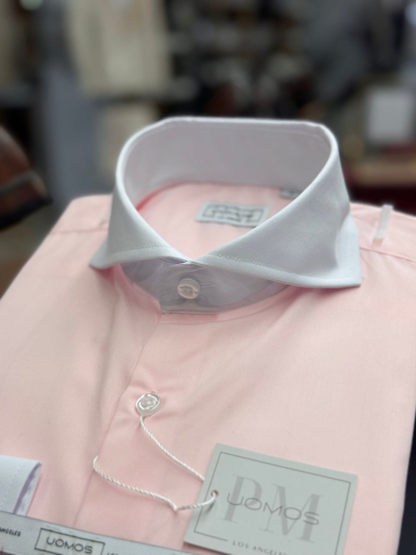 Soft Coral & White Cutaway Collar and Cuffs Poplin