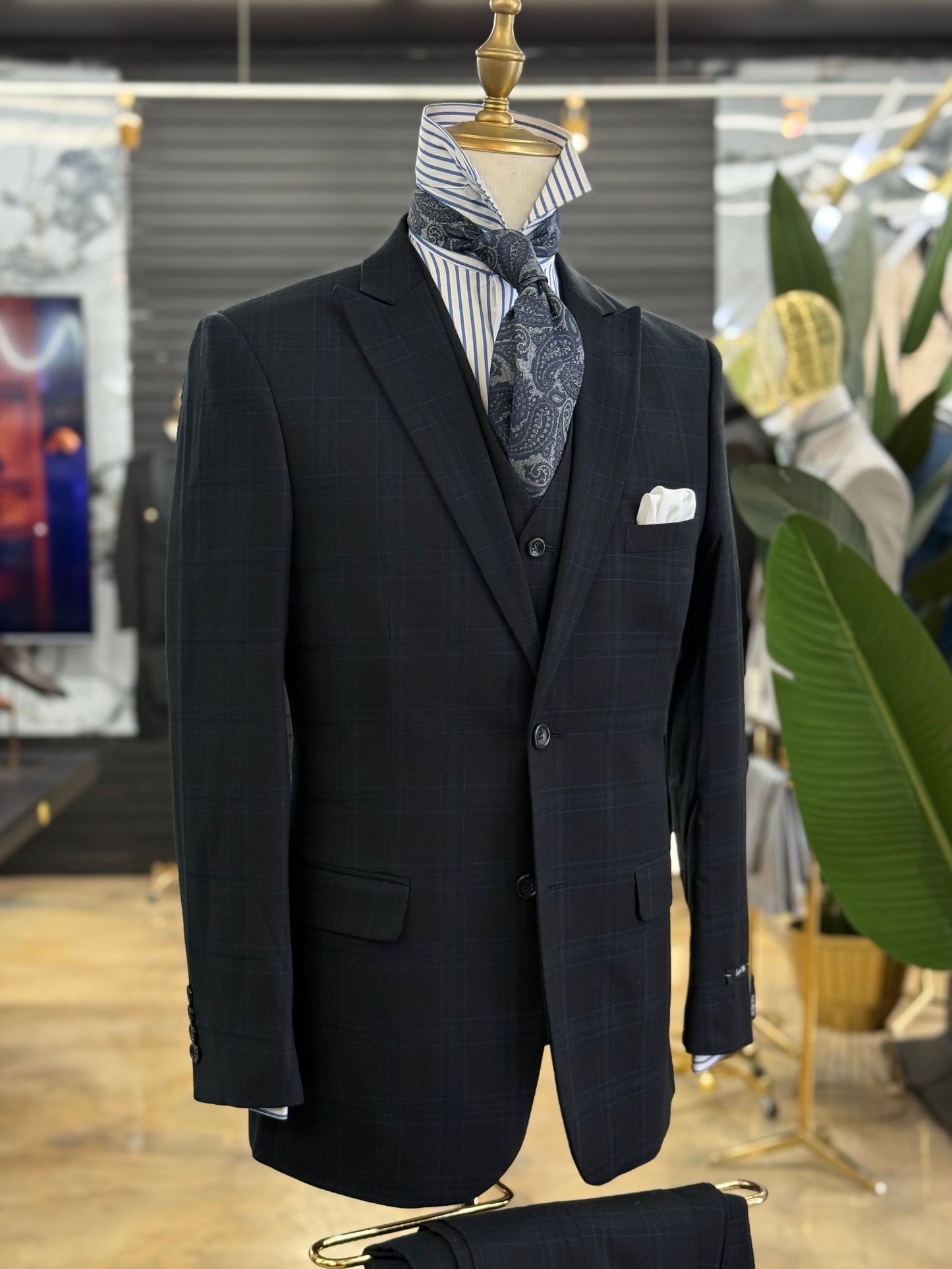 Black & Blue Three Pieces Vested Suit