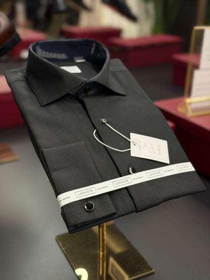 Tuxedo Black pique cotton tuxedo shirt slim fit
