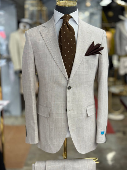 Light Tan Glen Plaid Super 150’s Wool Suit Notch Lapel