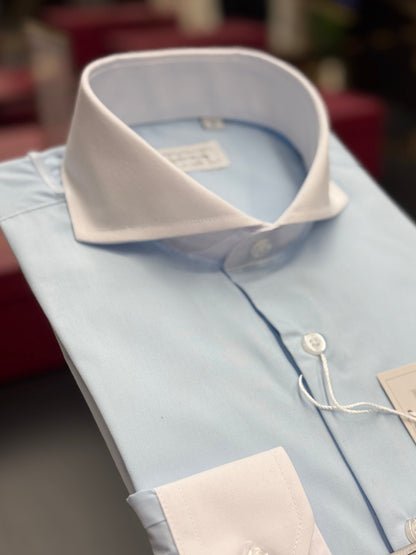 Light Blue & White Cutaway Collar and Cuffs Poplin