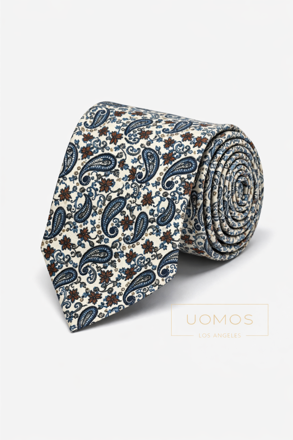 Necktie Mid Paisley White, Blue and Brown