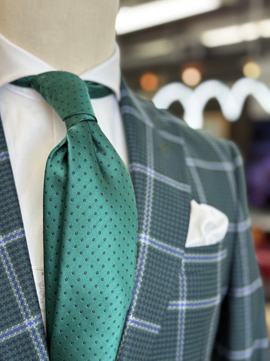 Necktie Emerald Green and navy mini polka dots