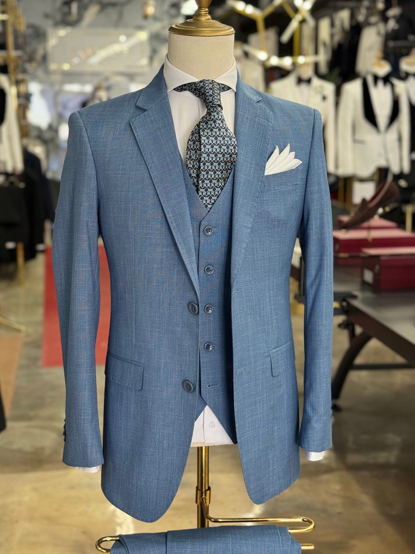 Black & Blue Three Pieces Vested Suit