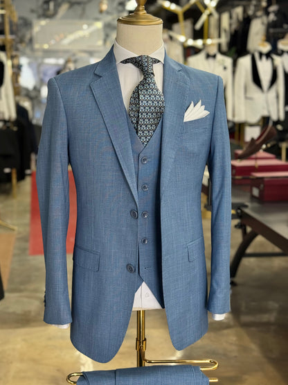 Black & Blue Three Pieces Vested Suit