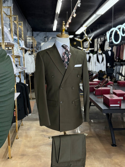 Olive Double-Breasted Suit