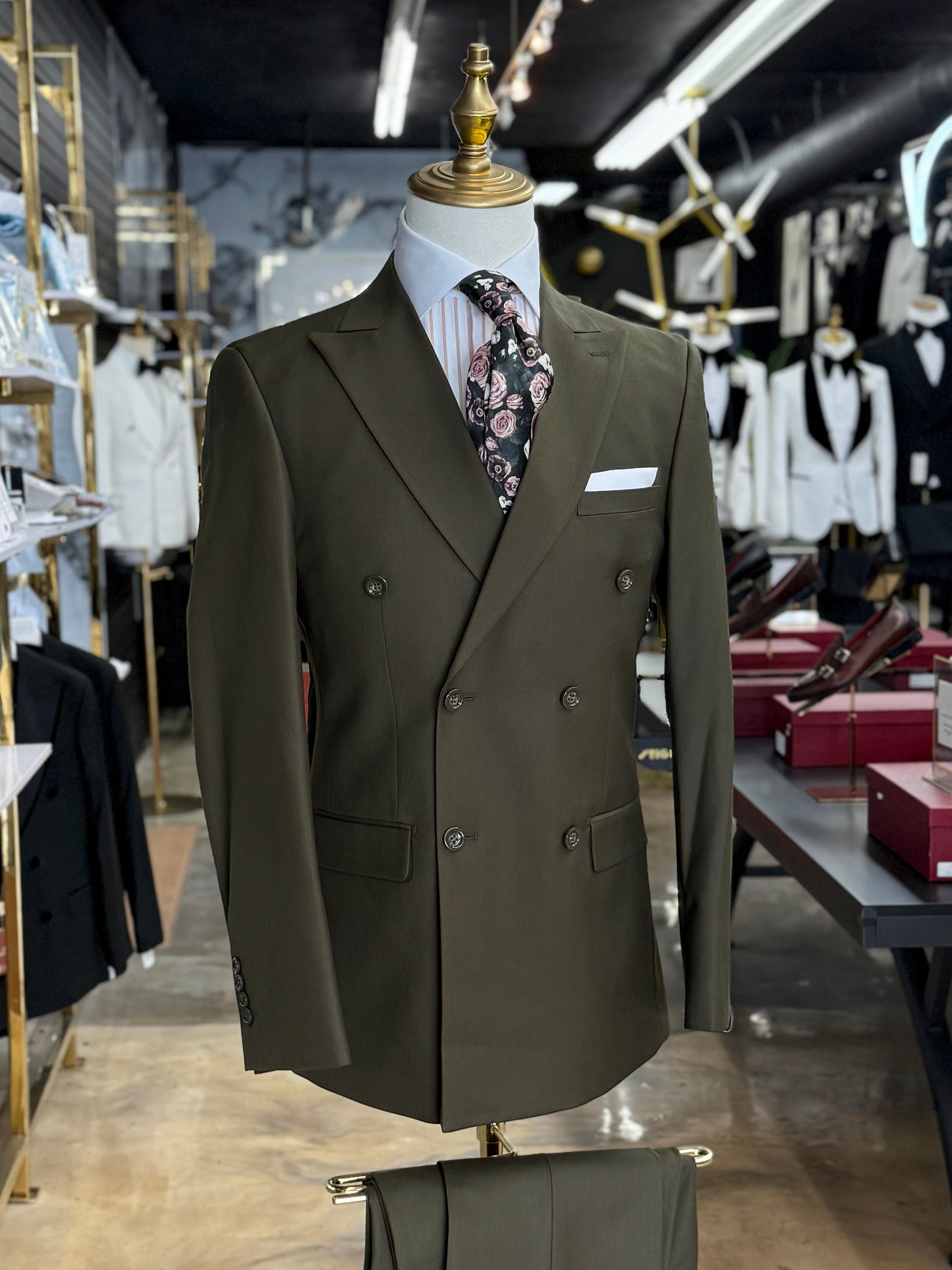 Olive Double-Breasted Suit