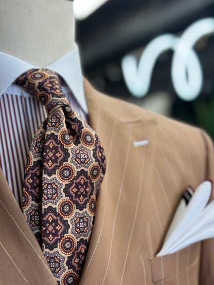 Necktie Big Medallion Gold, Brown & Burgundy