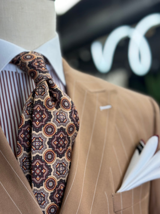 Necktie Big Medallion Gold, Brown & Burgundy