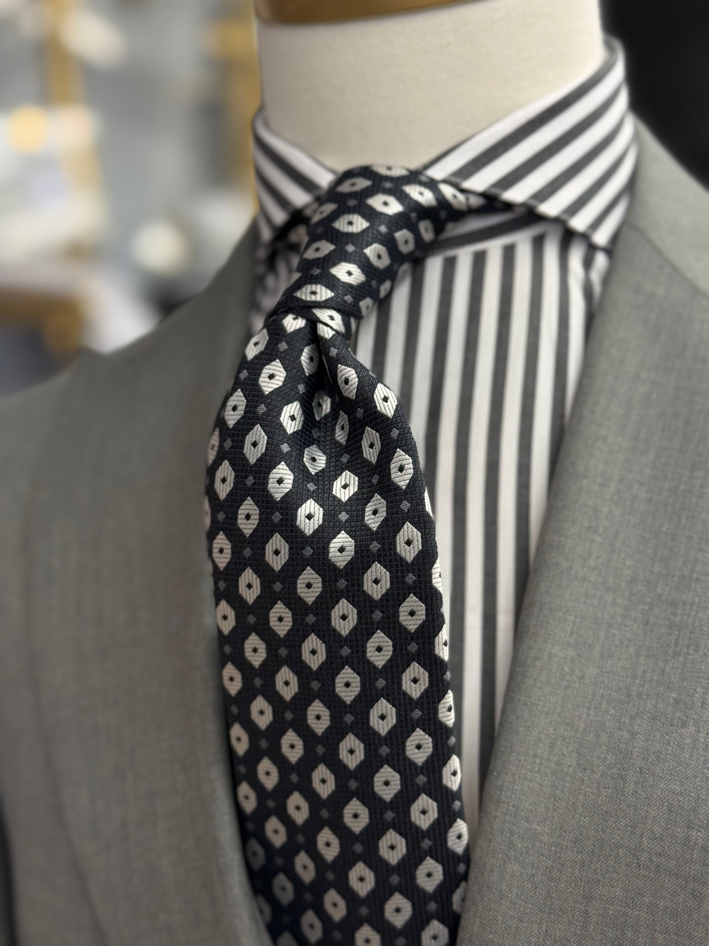 Necktie Black-Grey with White medallions