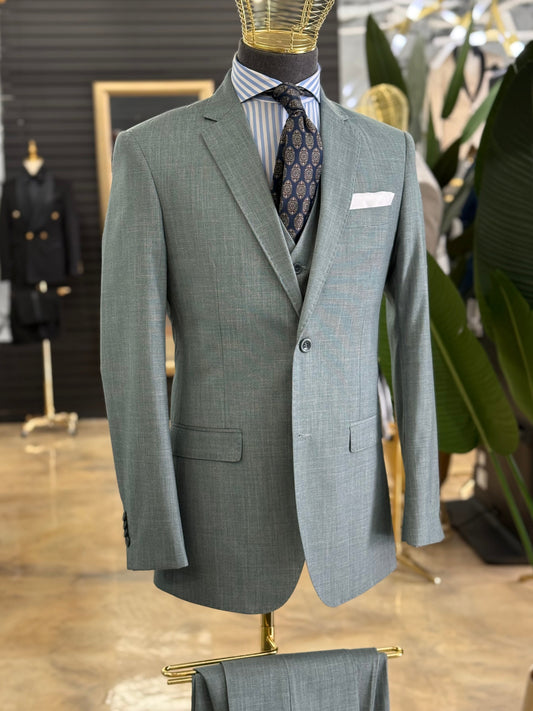 Sage Green Three Pieces Vested Suit