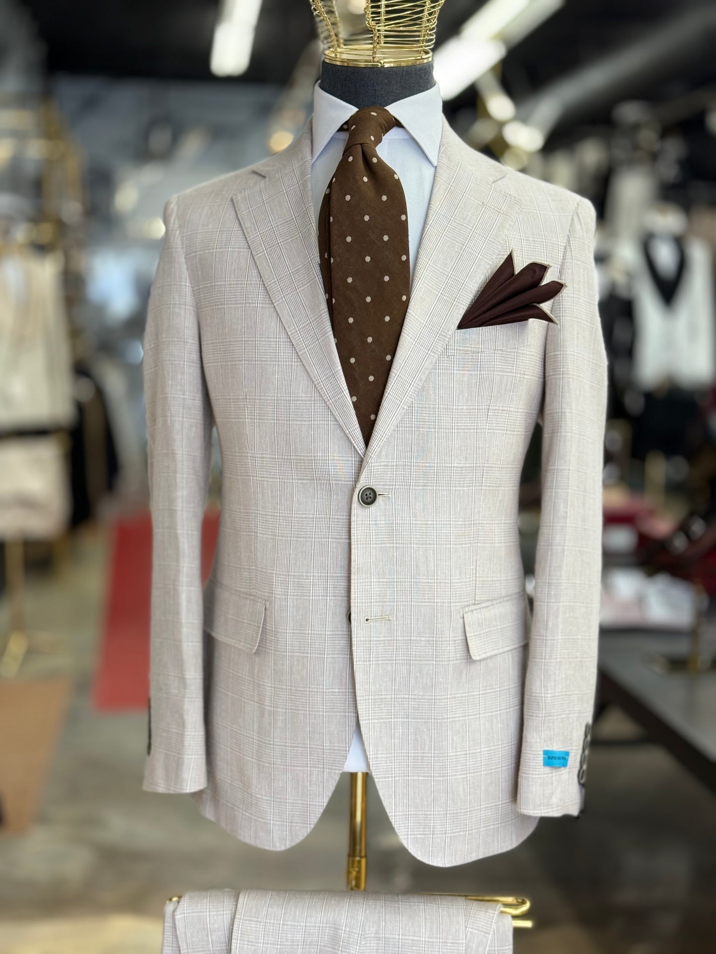 Light Tan Glen Plaid Super 150’s Wool Suit Notch Lapel
