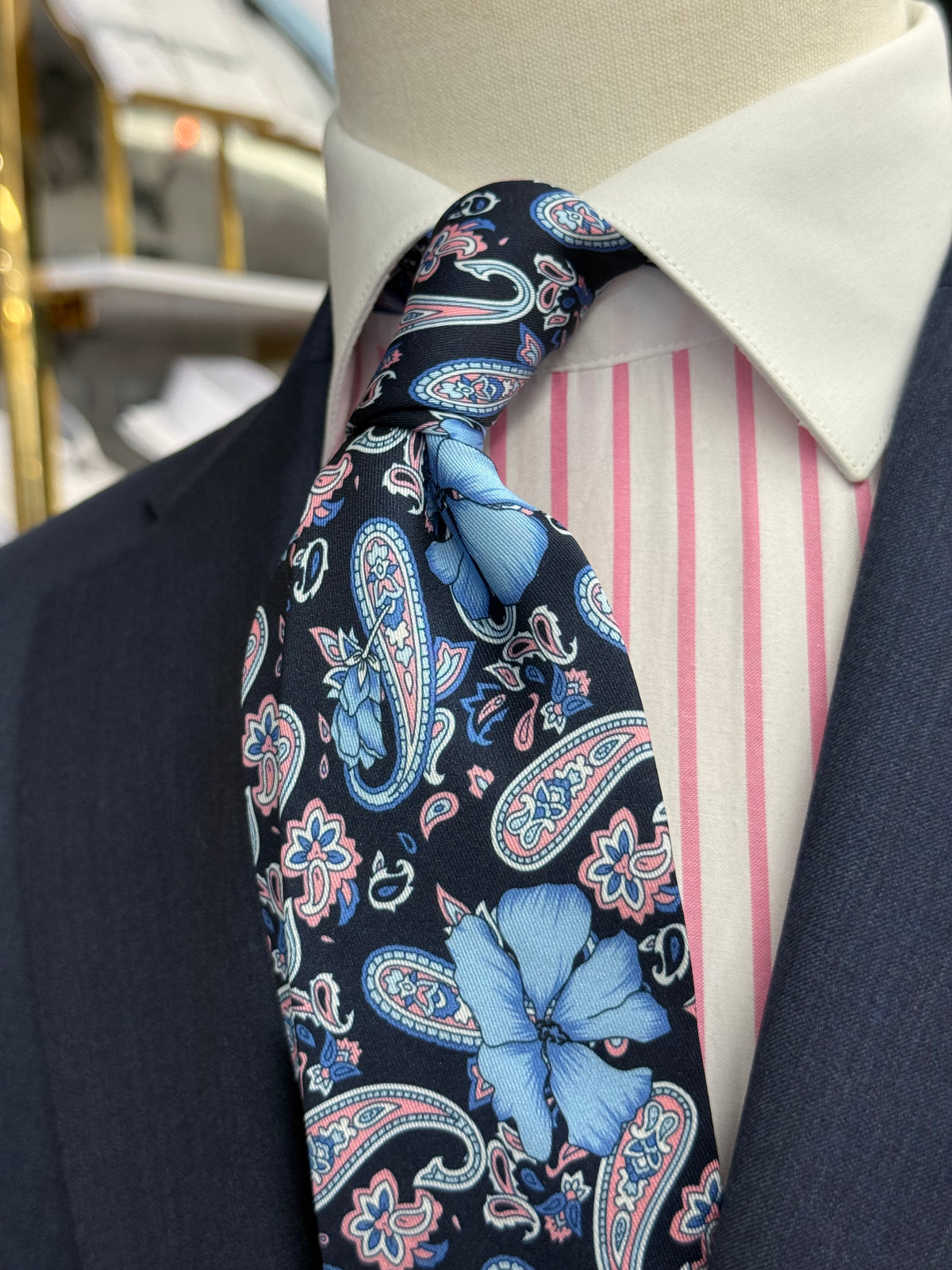 Necktie Big Paisley Mid night blue, Pink