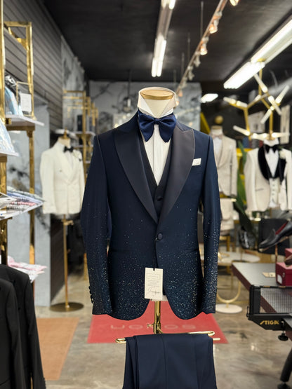 Midnight Stardust Navy Peak Lapel Tuxedo
