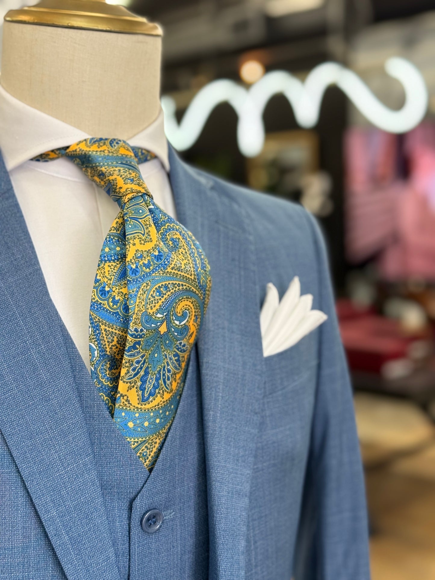 Necktie Big Paisley Yellow & Blue