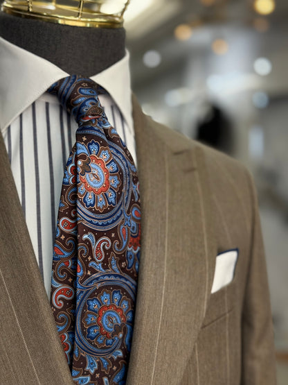 Necktie Big Paisley Chocolate, Blue & Rust