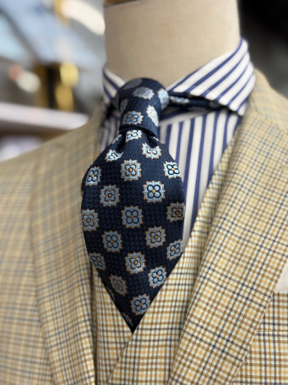 Necktie Navy, ligth Blue and Gold  Medallion