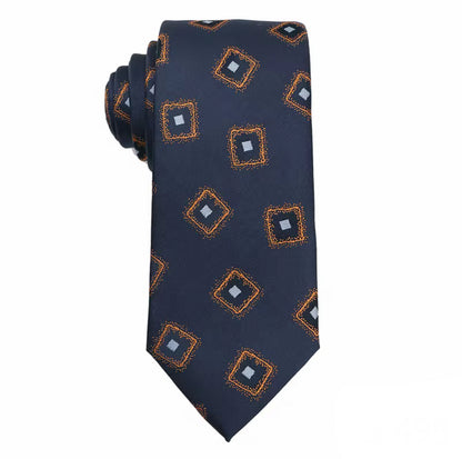 Necktie Navy blue medallion in rust and powder blue