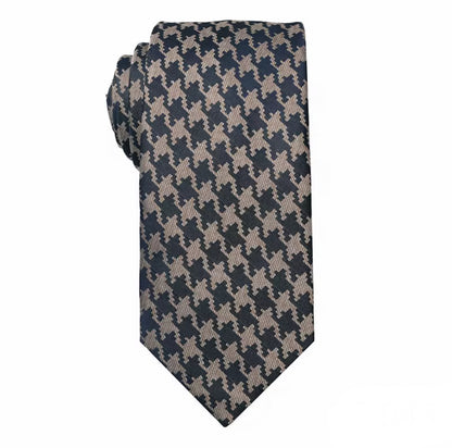 Necktie Taupe champagne and black houndstooth
