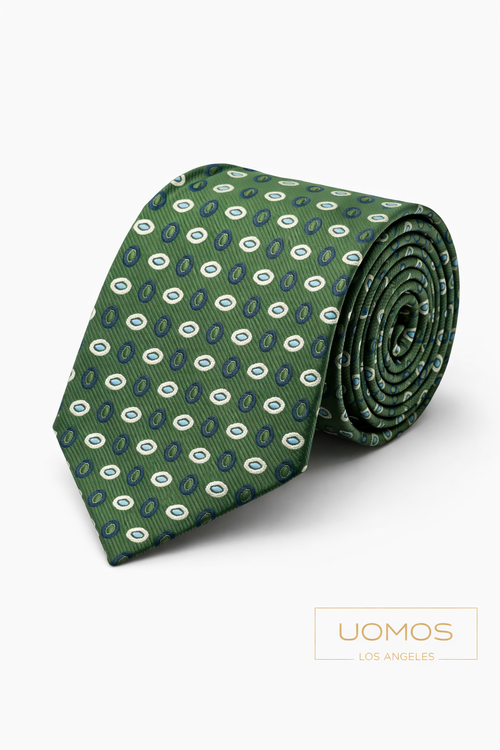 Necktie Small Medallion Geometric Olive and Blue