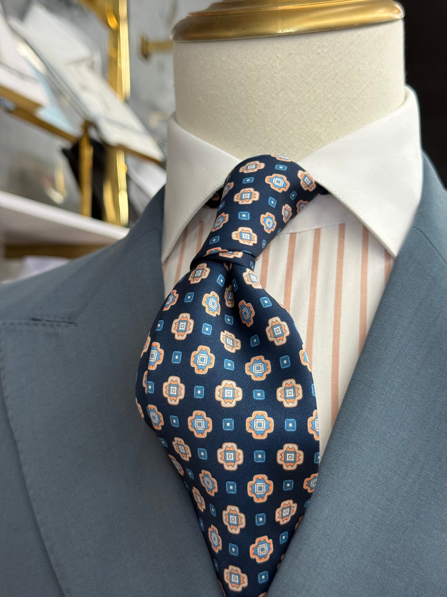 Necktie Navy and Peach Medallion