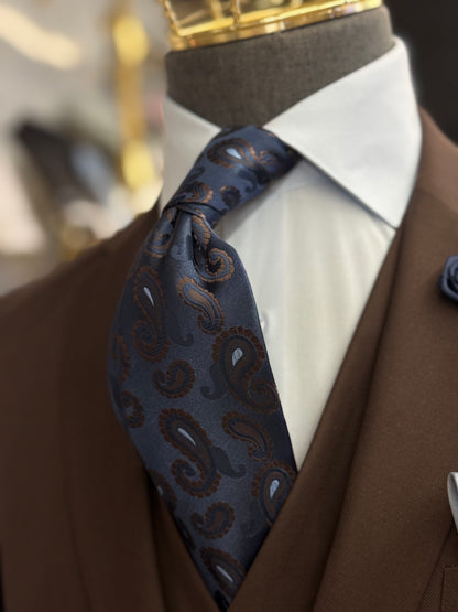 Necktie Midnight Blue Mocha Paisley