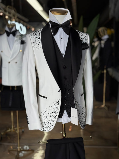 Black Glitter Shawl Lapel Tuxedo – Luxury 3 Piece