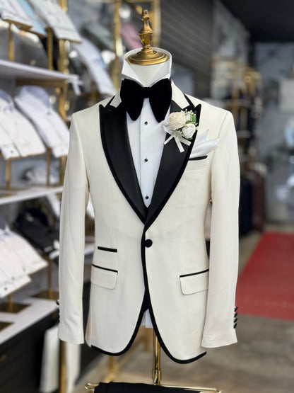 Ivory Signature Velvet Trim Peak Euro Tuxedo