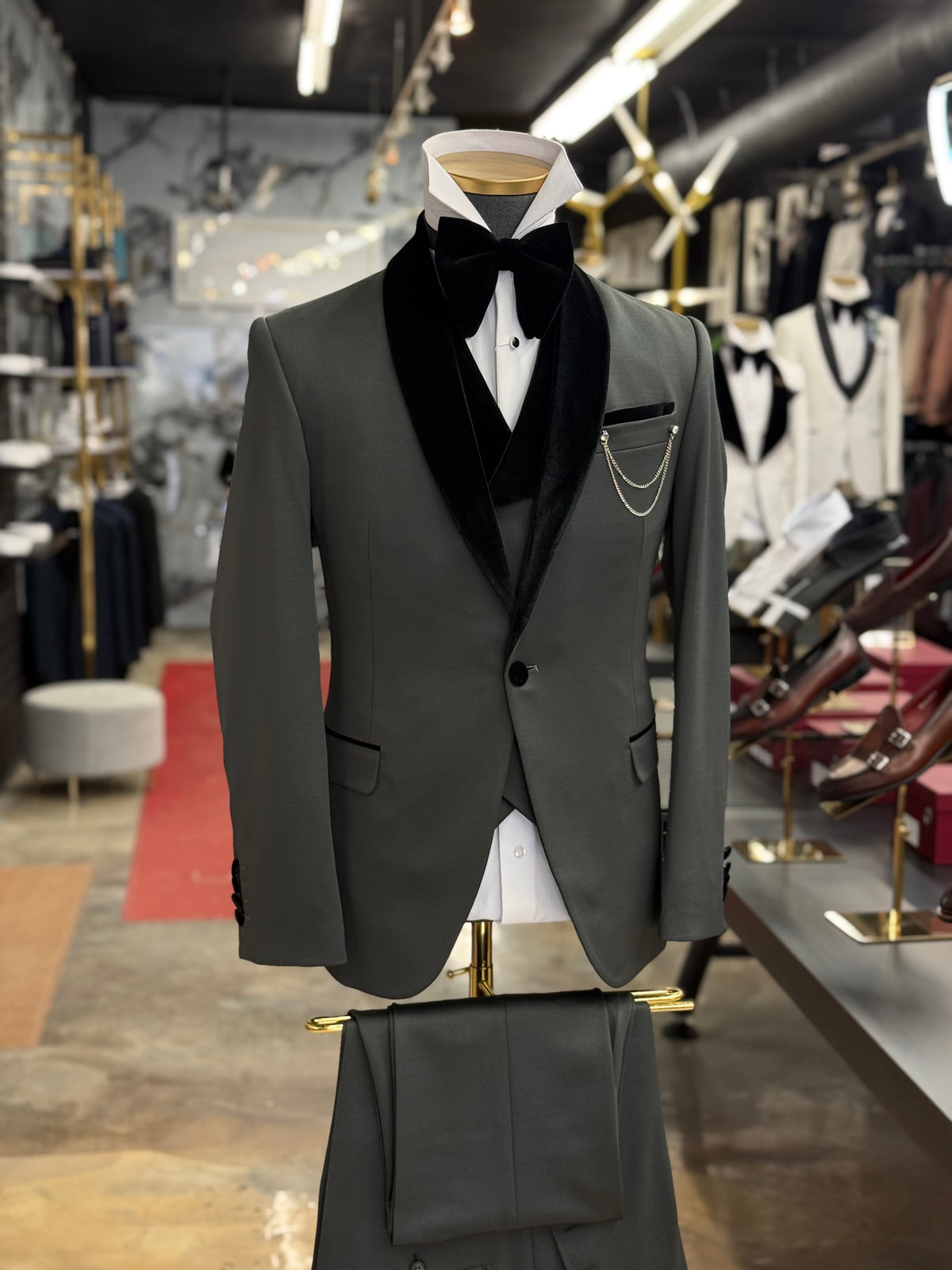 Olive Green Shawl Lapel Velvet Edition