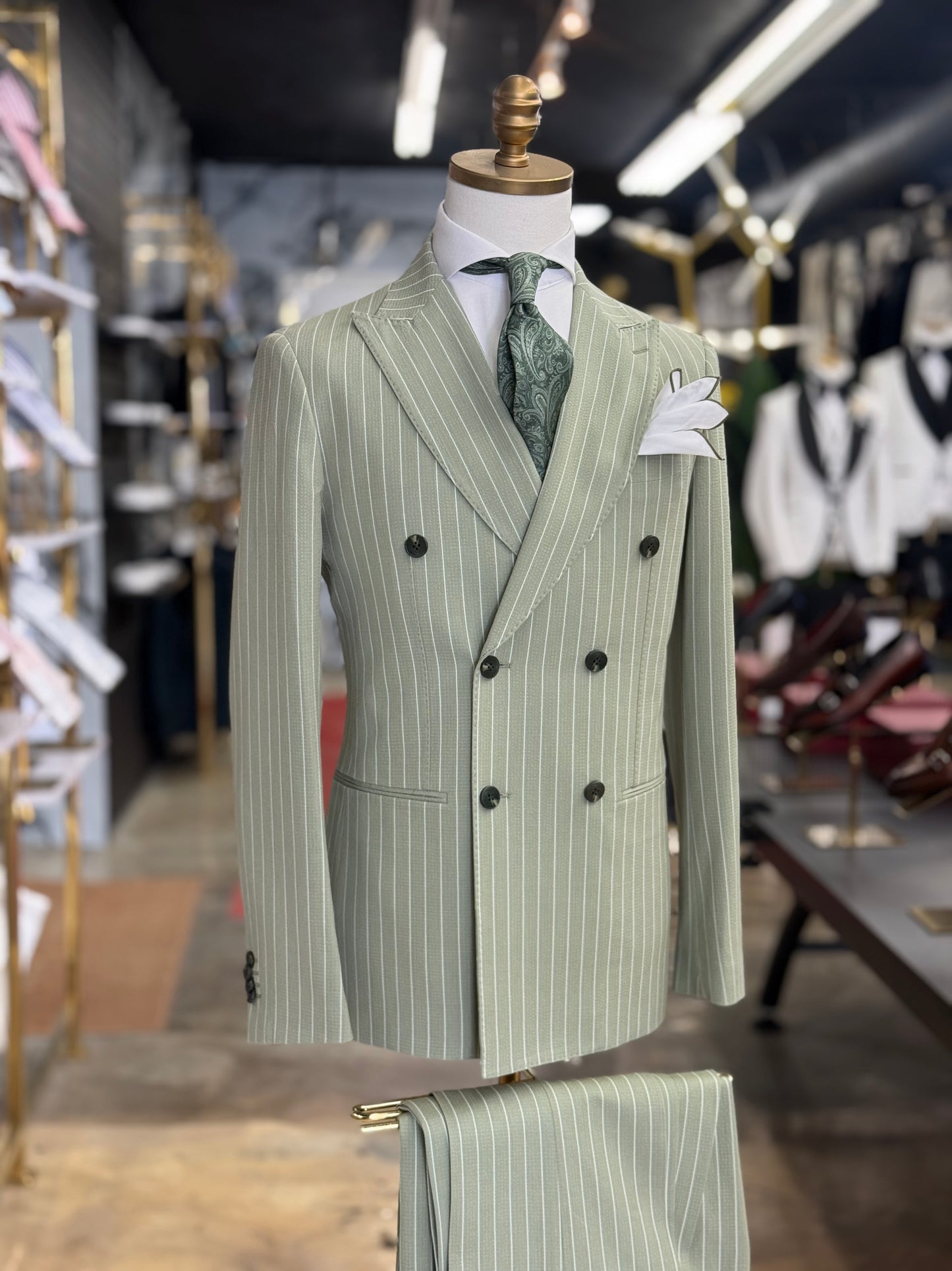Laurel Green | White Prestige Seersucker Pinstripe