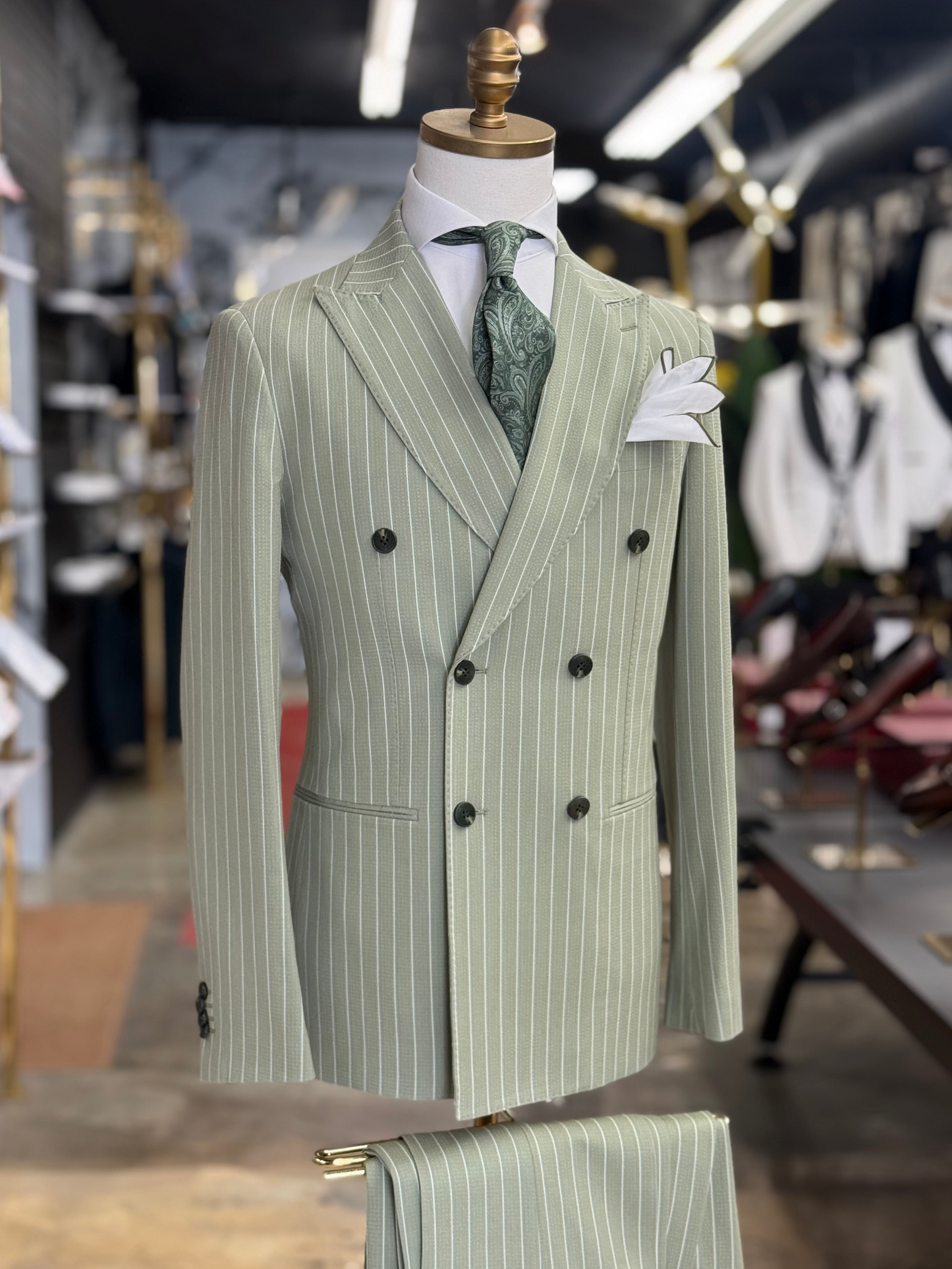 Laurel Green | White Prestige Seersucker Pinstripe