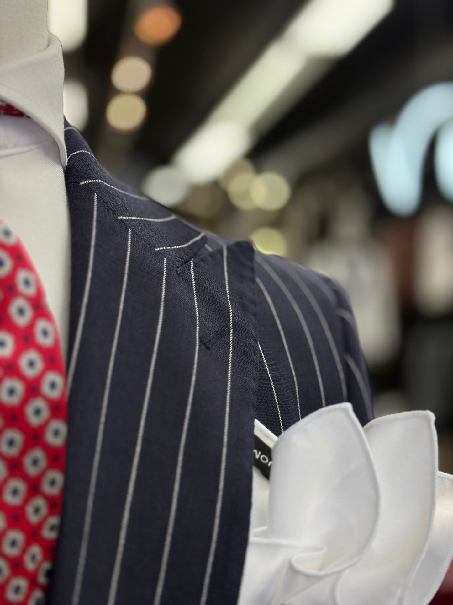 Regent Navy Pinstripe Double-Breasted Suit 100% Linen